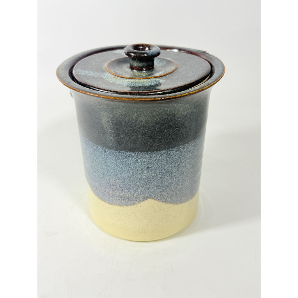 Pottery Coffee Canister Handle Stegall Pottery Vintage with Spoon Rest Hand Thrown Studio Art Tennessee Artist Signed Kitchen Storage