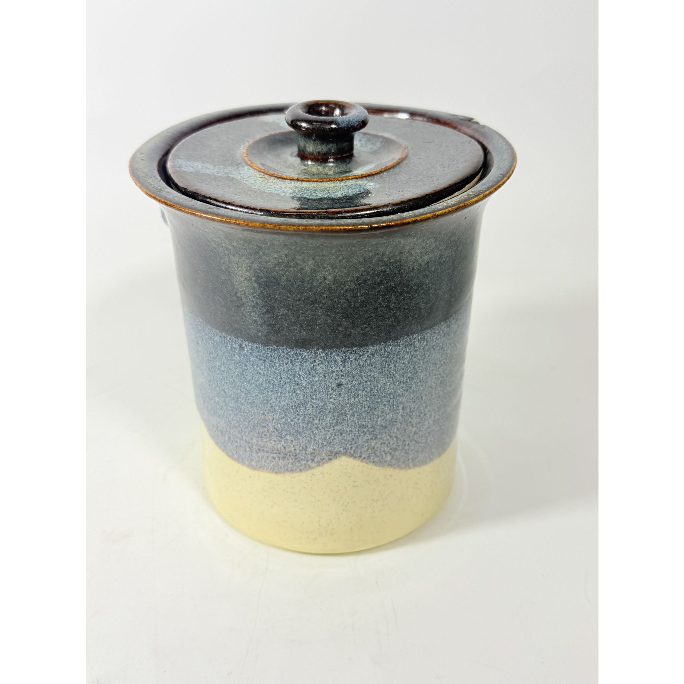 Pottery Coffee Canister Handle Stegall Pottery Vintage with Spoon Rest Hand Thrown Studio Art Tennessee Artist Signed Kitchen Storage