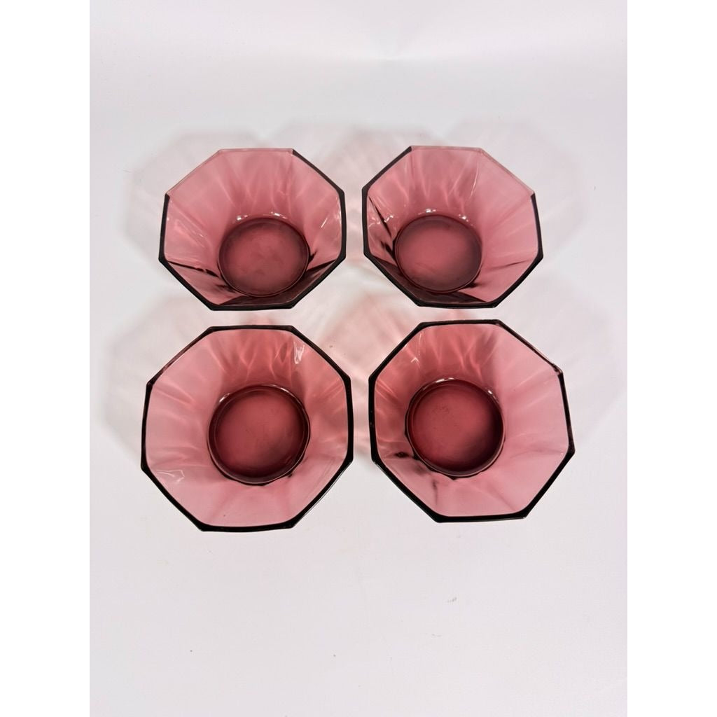 Glass Dessert Bowls Ice Cream Set 4 Hazel Atlas Moroccan Amethyst Octagon Purple 5" Midcentury Modern Vintage Replacement Glassrware