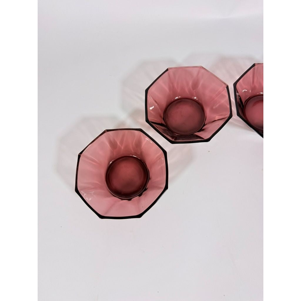 Glass Dessert Bowls Ice Cream Set 4 Hazel Atlas Moroccan Amethyst Octagon Purple 5" Midcentury Modern Vintage Replacement Glassrware