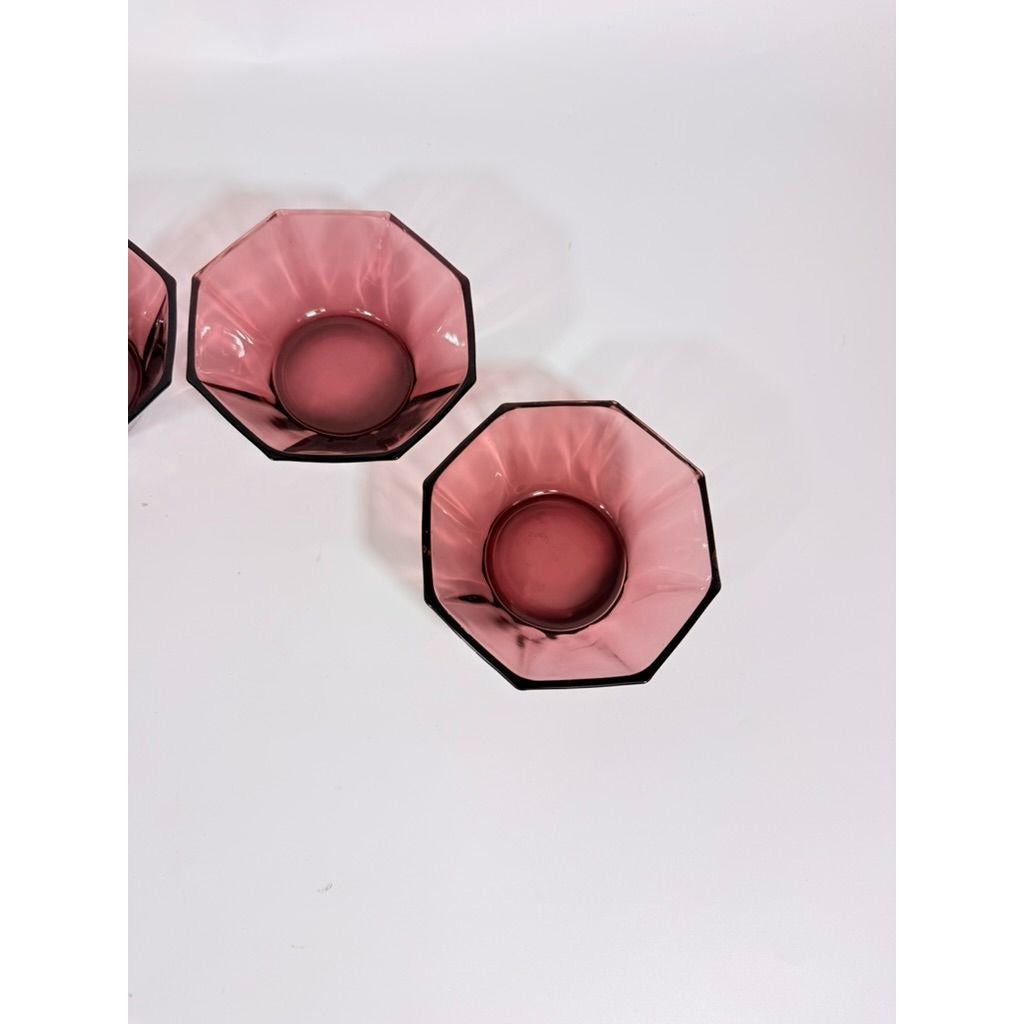 Glass Dessert Bowls Ice Cream Set 4 Hazel Atlas Moroccan Amethyst Octagon Purple 5" Midcentury Modern Vintage Replacement Glassrware