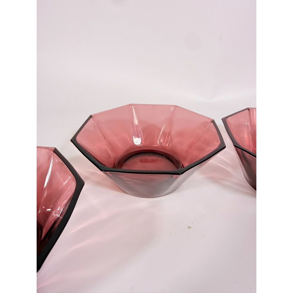 Glass Dessert Bowls Ice Cream Set 4 Hazel Atlas Moroccan Amethyst Octagon Purple 5" Midcentury Modern Vintage Replacement Glassrware