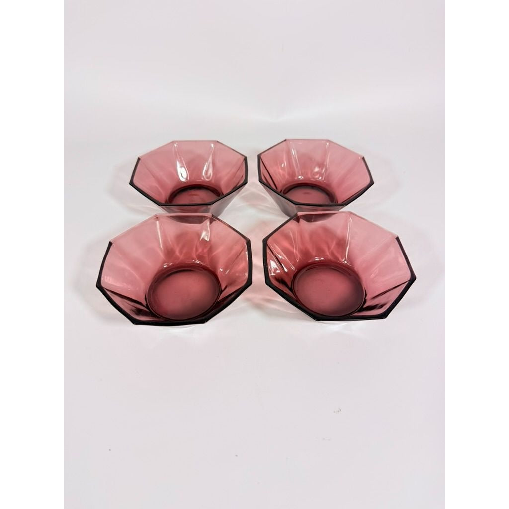 Glass Dessert Bowls Ice Cream Set 4 Hazel Atlas Moroccan Amethyst Octagon Purple 5" Midcentury Modern Vintage Replacement Glassrware