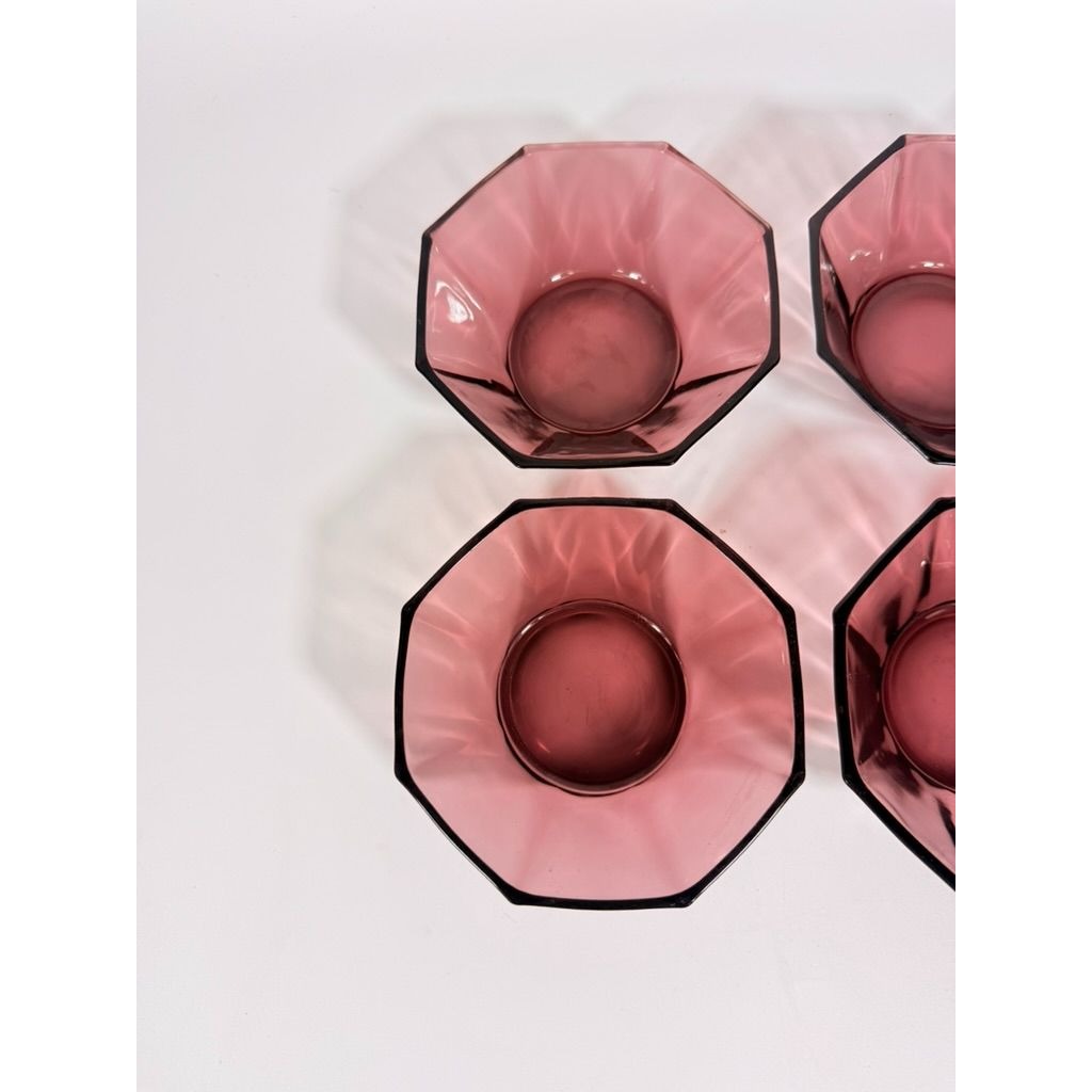 Glass Dessert Bowls Ice Cream Set 4 Hazel Atlas Moroccan Amethyst Octagon Purple 5" Midcentury Modern Vintage Replacement Glassrware