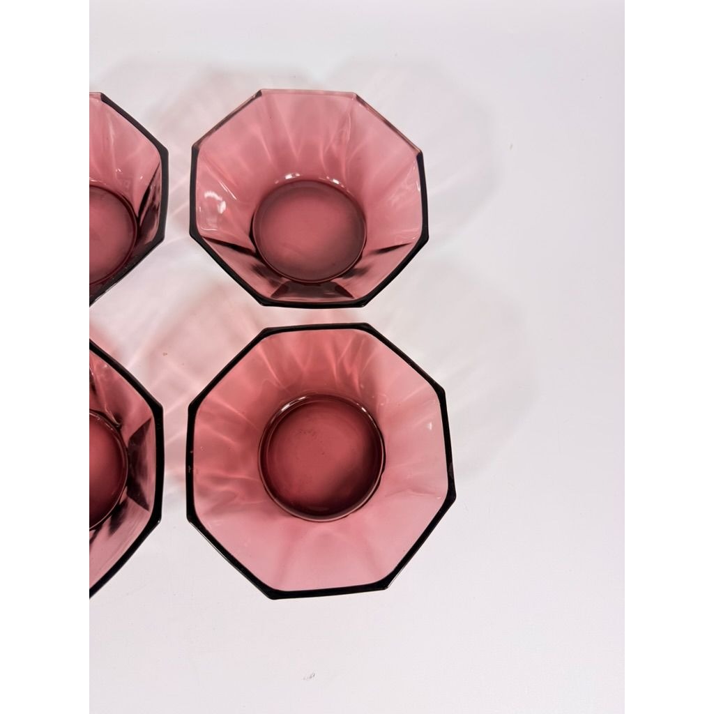 Glass Dessert Bowls Ice Cream Set 4 Hazel Atlas Moroccan Amethyst Octagon Purple 5" Midcentury Modern Vintage Replacement Glassrware