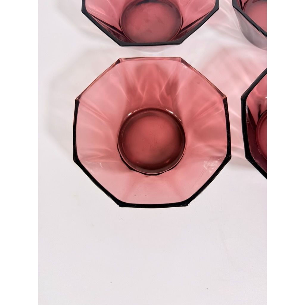 Glass Dessert Bowls Ice Cream Set 4 Hazel Atlas Moroccan Amethyst Octagon Purple 5" Midcentury Modern Vintage Replacement Glassrware