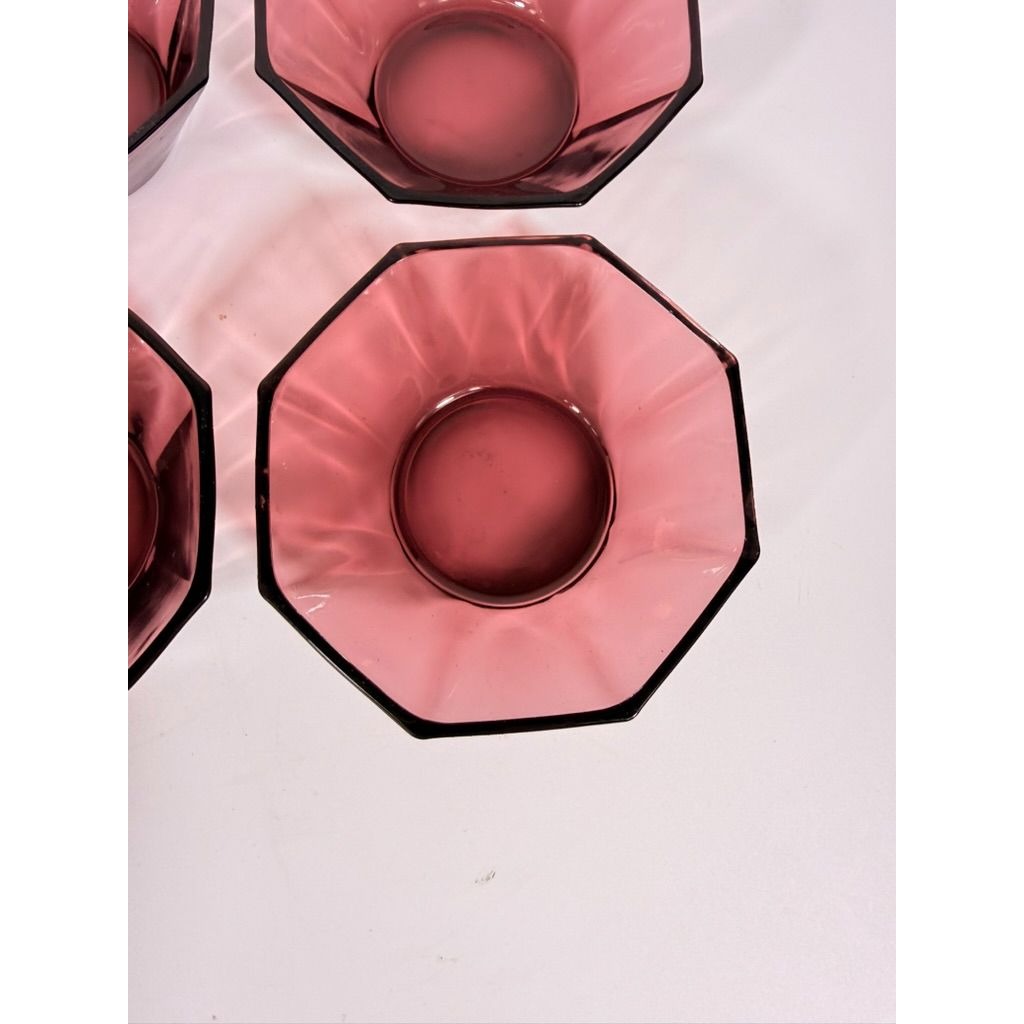 Glass Dessert Bowls Ice Cream Set 4 Hazel Atlas Moroccan Amethyst Octagon Purple 5" Midcentury Modern Vintage Replacement Glassrware