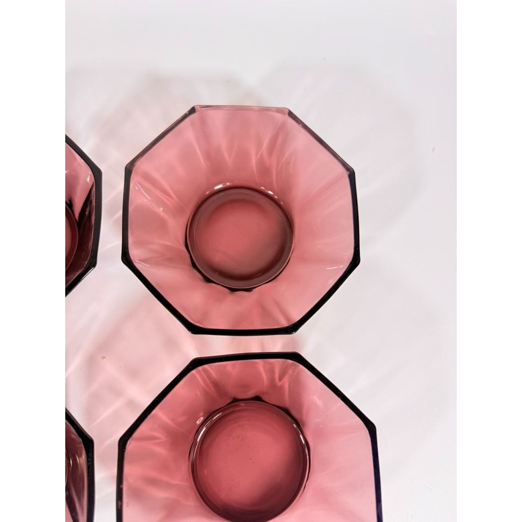 Glass Dessert Bowls Ice Cream Set 4 Hazel Atlas Moroccan Amethyst Octagon Purple 5" Midcentury Modern Vintage Replacement Glassrware