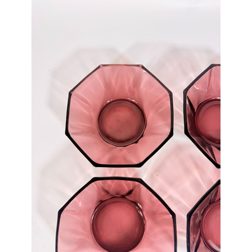 Glass Dessert Bowls Ice Cream Set 4 Hazel Atlas Moroccan Amethyst Octagon Purple 5" Midcentury Modern Vintage Replacement Glassrware