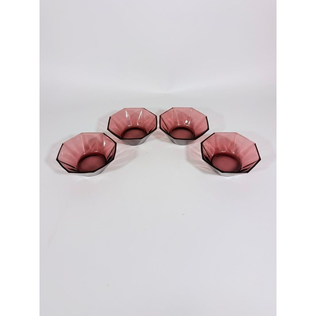 Glass Dessert Bowls Ice Cream Set 4 Hazel Atlas Moroccan Amethyst Octagon Purple 5" Midcentury Modern Vintage Replacement Glassrware