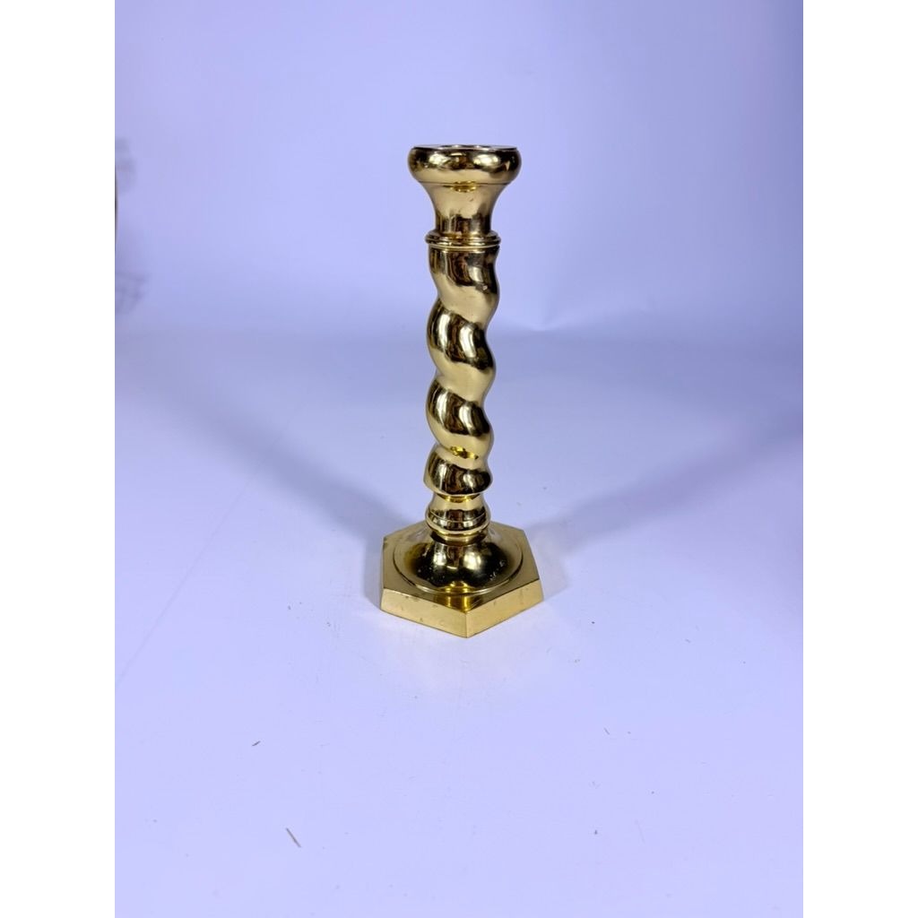 Brass Candlestick Barley Twist Spiral Twisted Andrea by Sadek Candle Holder Table Shelf Decor Traditional Nancy Myers Style Wedding