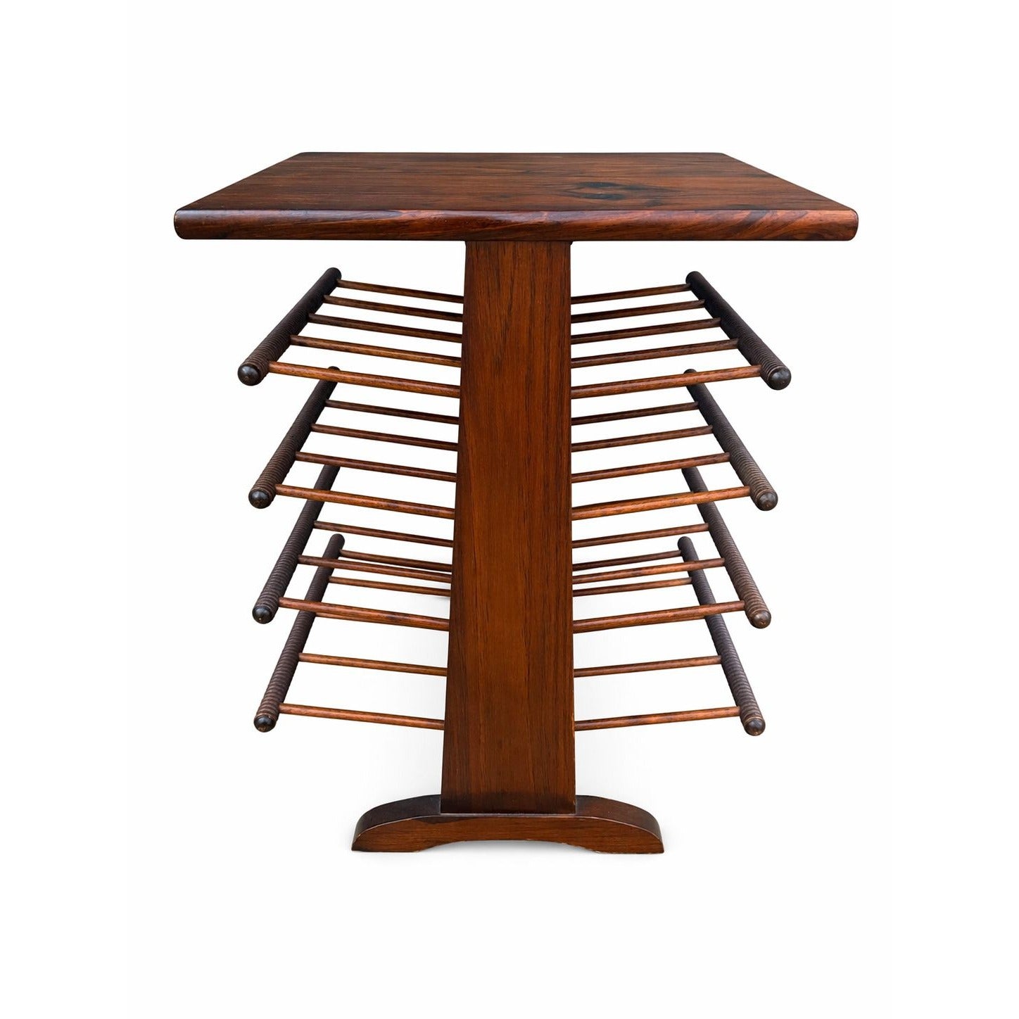 Side Table Magazine Rack Wood Tiered Record Holder Turned Spindle Vintage Handmade Bucciarelli Mid Century Modern Pine Josef Frank Style