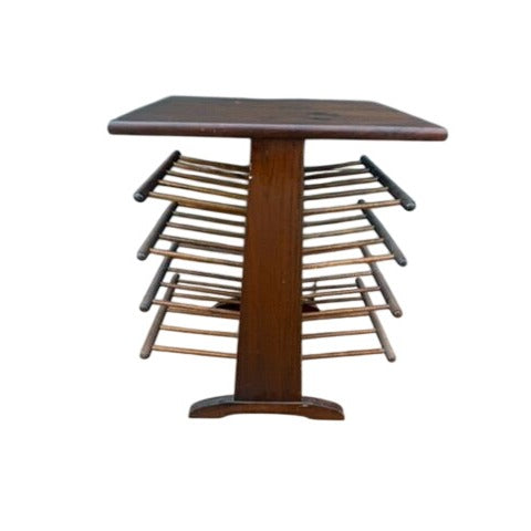 Side Table Magazine Rack Wood Tiered Record Holder Turned Spindle Vintage Handmade Bucciarelli Mid Century Modern Pine Josef Frank Style