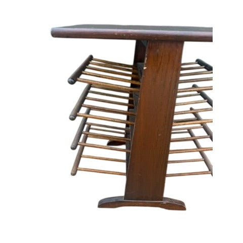 Side Table Magazine Rack Wood Tiered Record Holder Turned Spindle Vintage Handmade Bucciarelli Mid Century Modern Pine Josef Frank Style