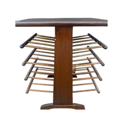 Side Table Magazine Rack Wood Tiered Record Holder Turned Spindle Vintage Handmade Bucciarelli Mid Century Modern Pine Josef Frank Style