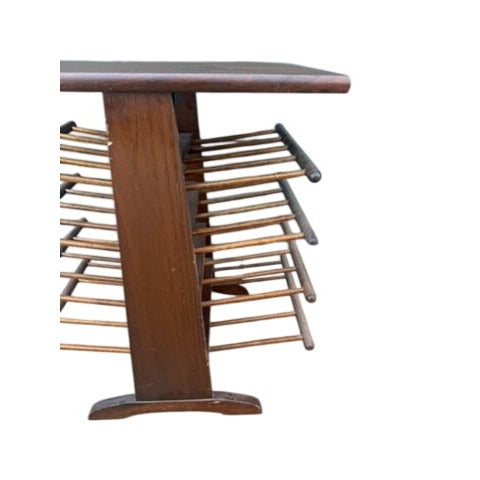 Side Table Magazine Rack Wood Tiered Record Holder Turned Spindle Vintage Handmade Bucciarelli Mid Century Modern Pine Josef Frank Style