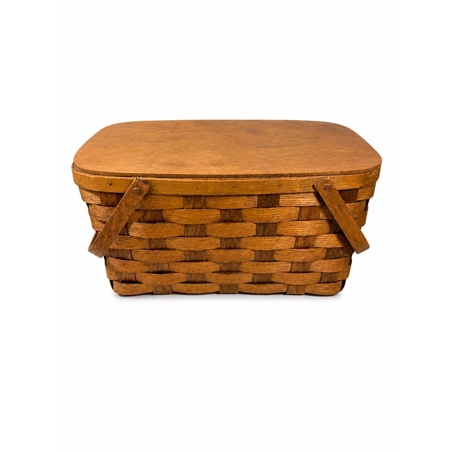 Picnic Basket Vintage Small Split Oak Weave Bent Wood Handle Basketville Storage Farmhouse Cottage Core