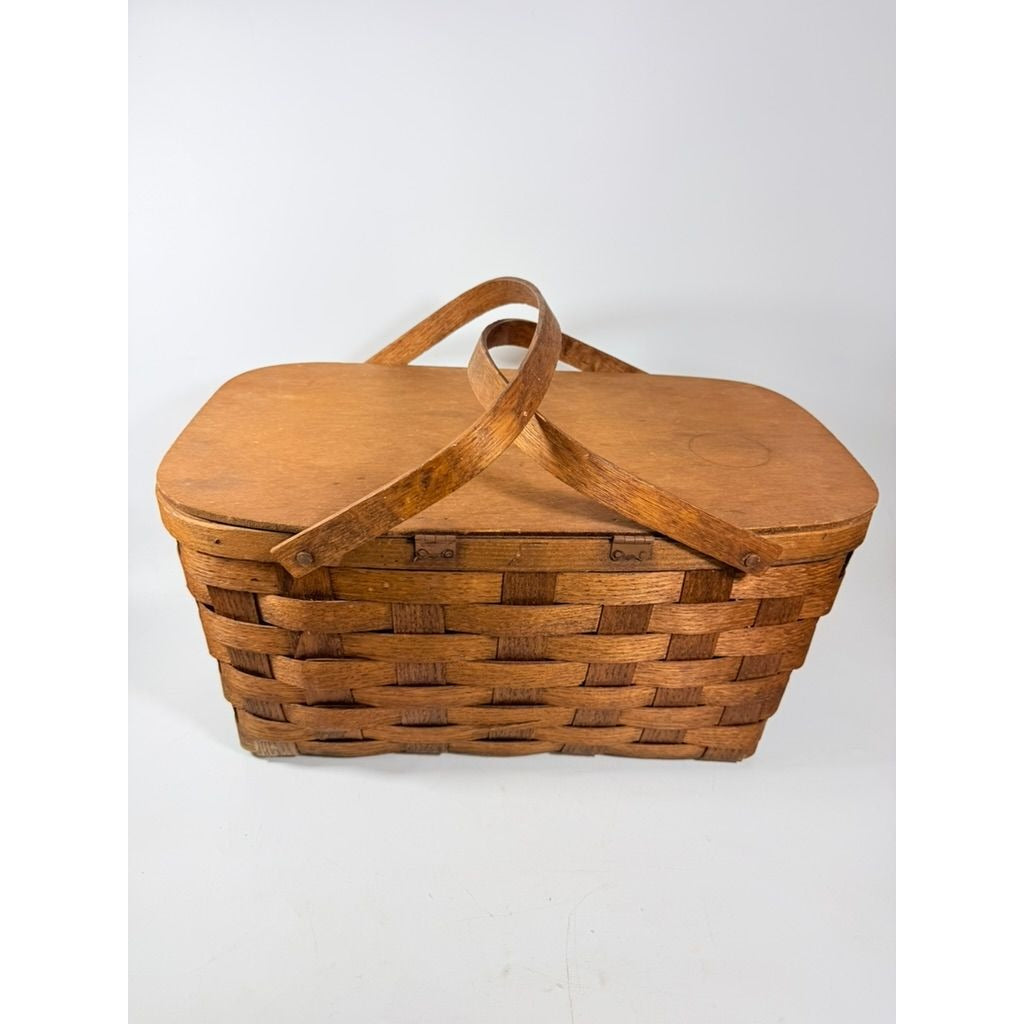 Picnic Basket Vintage Small Split Oak Weave Bent Wood Handle Basketville Storage Farmhouse Cottage Core
