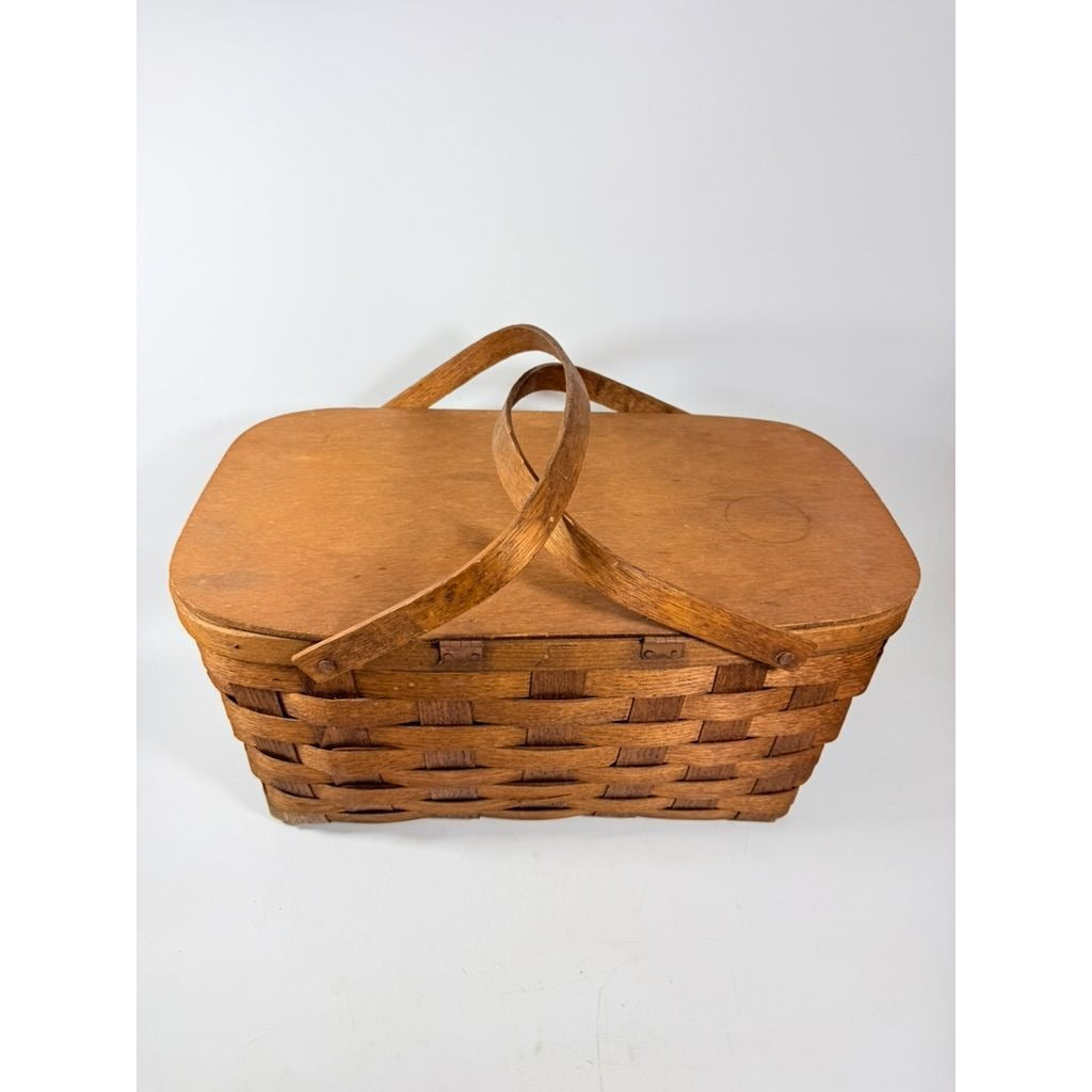 Picnic Basket Vintage Small Split Oak Weave Bent Wood Handle Basketville Storage Farmhouse Cottage Core