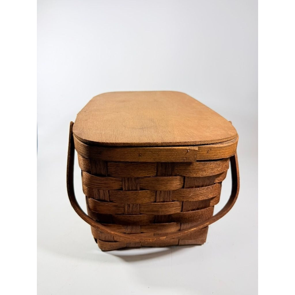 Picnic Basket Vintage Small Split Oak Weave Bent Wood Handle Basketville Storage Farmhouse Cottage Core