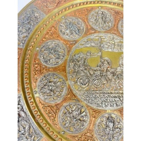 Thanjavur Wall Art Plate Charger Indian Tanjore Repousse Metal Vintage Antique Hand Forged Ganesha Shiva Hindu Brass, Copper, Silver India
