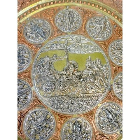 Thanjavur Wall Art Plate Charger Indian Tanjore Repousse Metal Vintage Antique Hand Forged Ganesha Shiva Hindu Brass, Copper, Silver India