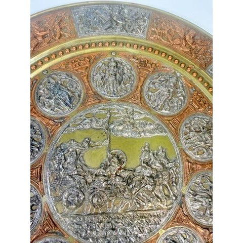 Thanjavur Wall Art Plate Charger Indian Tanjore Repousse Metal Vintage Antique Hand Forged Ganesha Shiva Hindu Brass, Copper, Silver India
