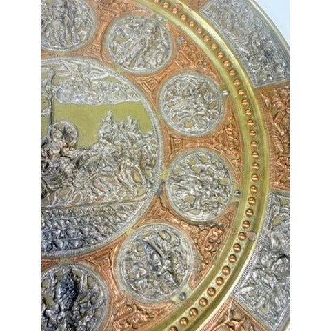 Thanjavur Wall Art Plate Charger Indian Tanjore Repousse Metal Vintage Antique Hand Forged Ganesha Shiva Hindu Brass, Copper, Silver India