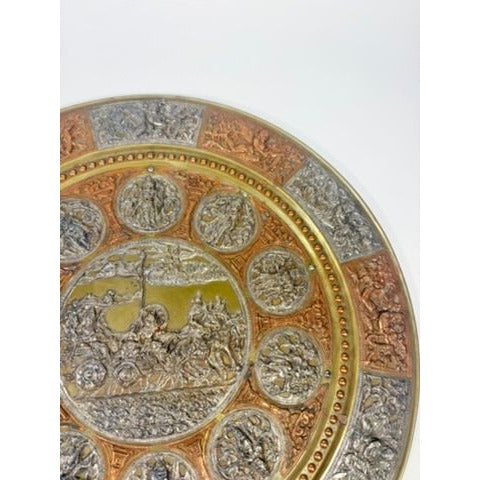 Thanjavur Wall Art Plate Charger Indian Tanjore Repousse Metal Vintage Antique Hand Forged Ganesha Shiva Hindu Brass, Copper, Silver India