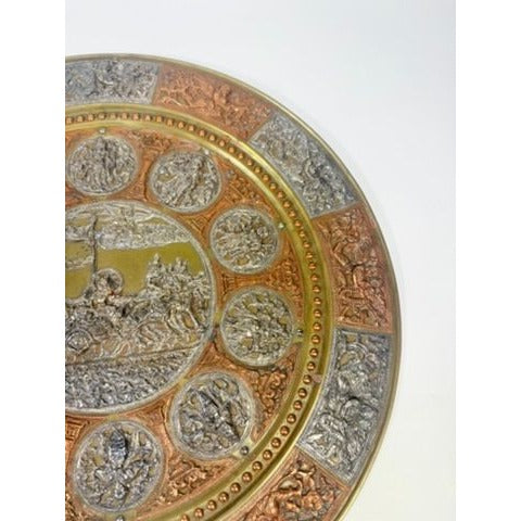 Thanjavur Wall Art Plate Charger Indian Tanjore Repousse Metal Vintage Antique Hand Forged Ganesha Shiva Hindu Brass, Copper, Silver India