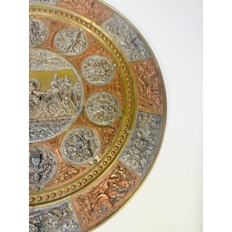 Thanjavur Wall Art Plate Charger Indian Tanjore Repousse Metal Vintage Antique Hand Forged Ganesha Shiva Hindu Brass, Copper, Silver India