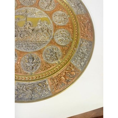 Thanjavur Wall Art Plate Charger Indian Tanjore Repousse Metal Vintage Antique Hand Forged Ganesha Shiva Hindu Brass, Copper, Silver India