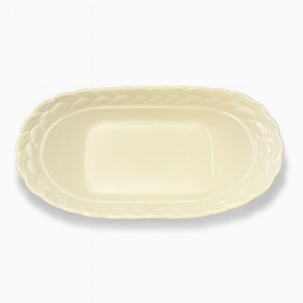 Ironstone White Serving Dish Bowl Oblong Braided Band Vintage Japaan Ceramic Porcelain Replacement China Traditional Hoilday Party Wedding