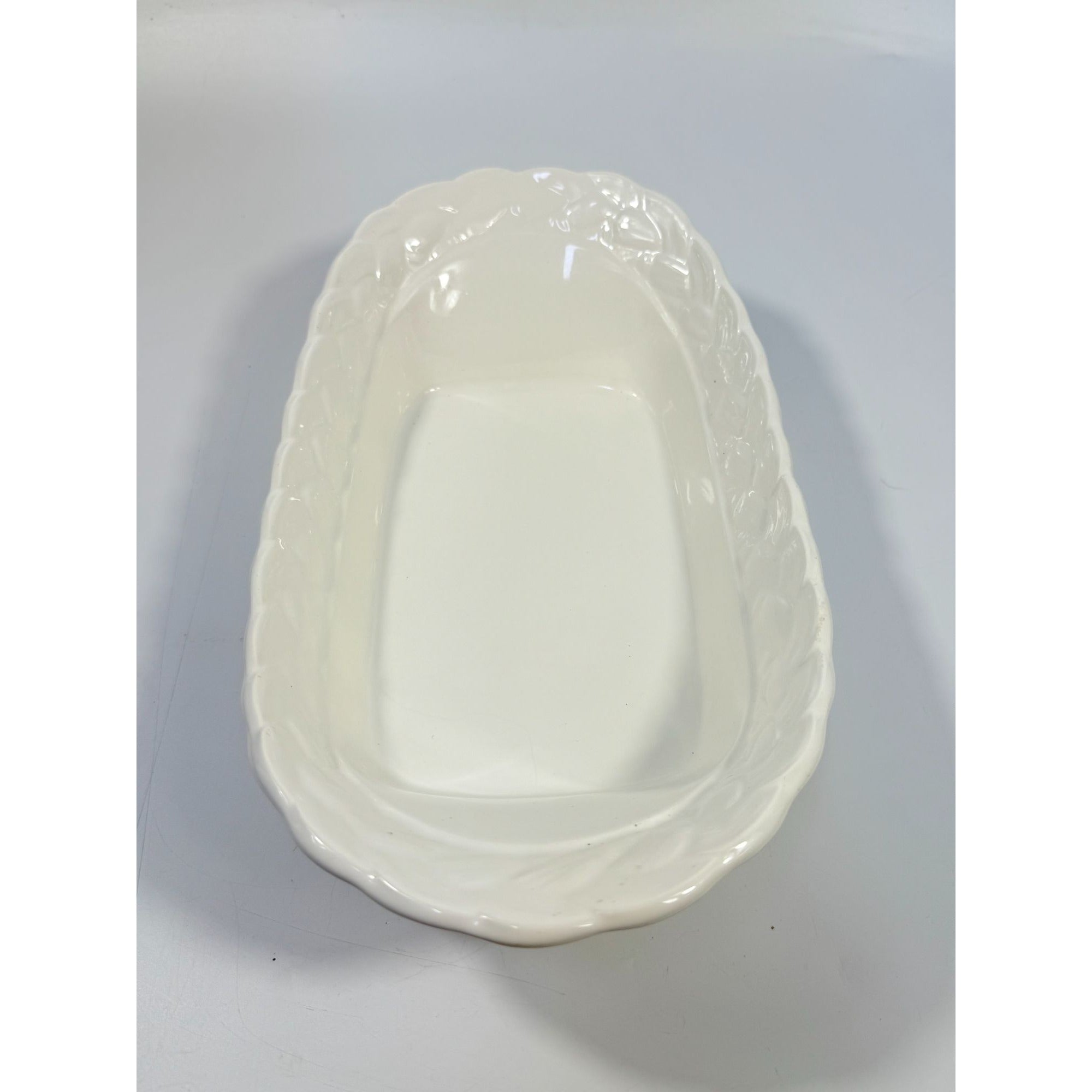 Ironstone White Serving Dish Bowl Oblong Braided Band Vintage Japaan Ceramic Porcelain Replacement China Traditional Hoilday Party Wedding