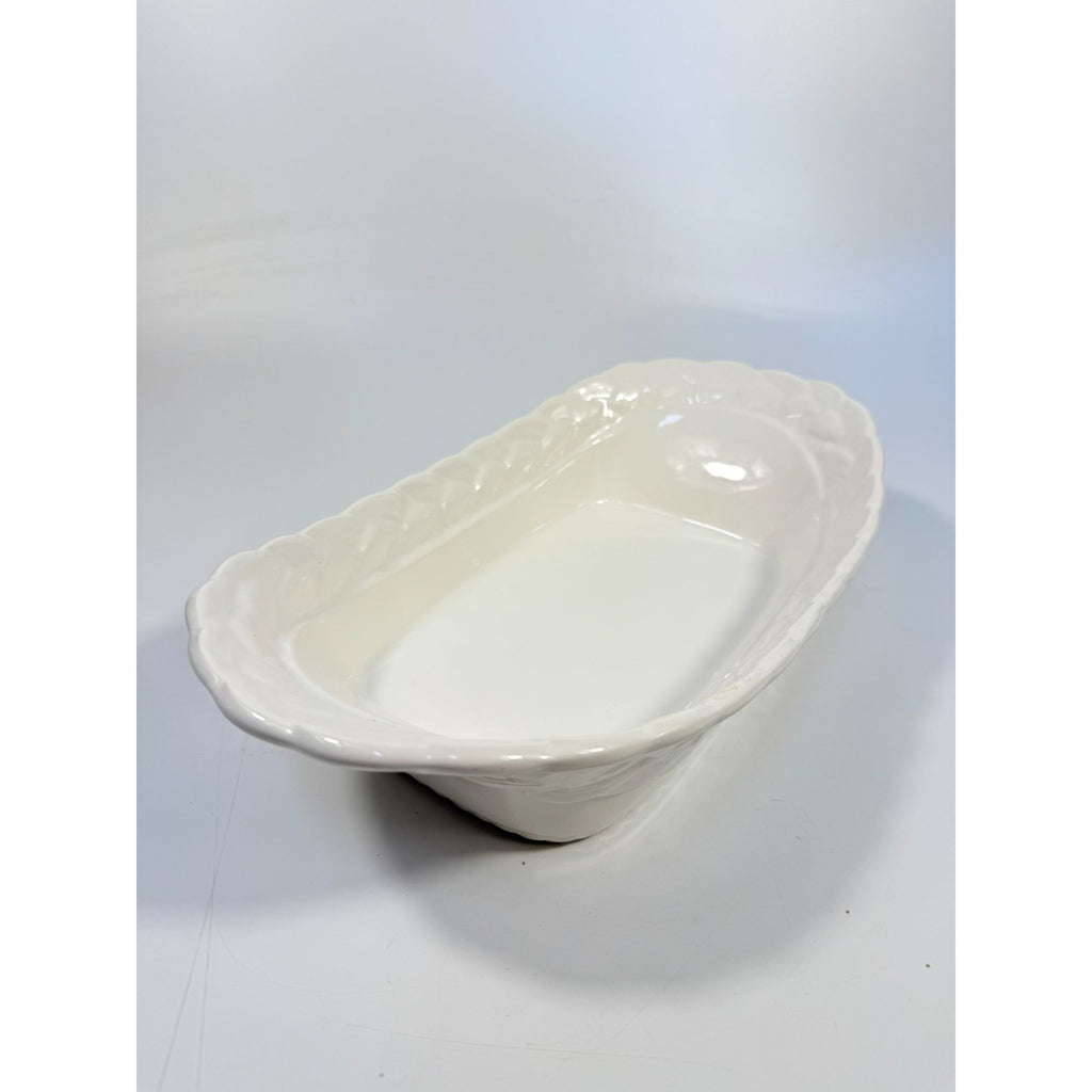 Ironstone White Serving Dish Bowl Oblong Braided Band Vintage Japaan Ceramic Porcelain Replacement China Traditional Hoilday Party Wedding