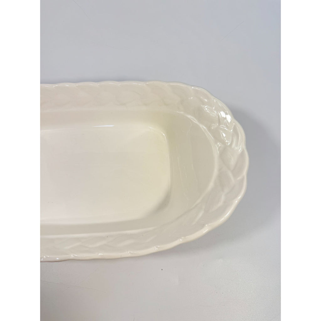 Ironstone White Serving Dish Bowl Oblong Braided Band Vintage Japaan Ceramic Porcelain Replacement China Traditional Hoilday Party Wedding