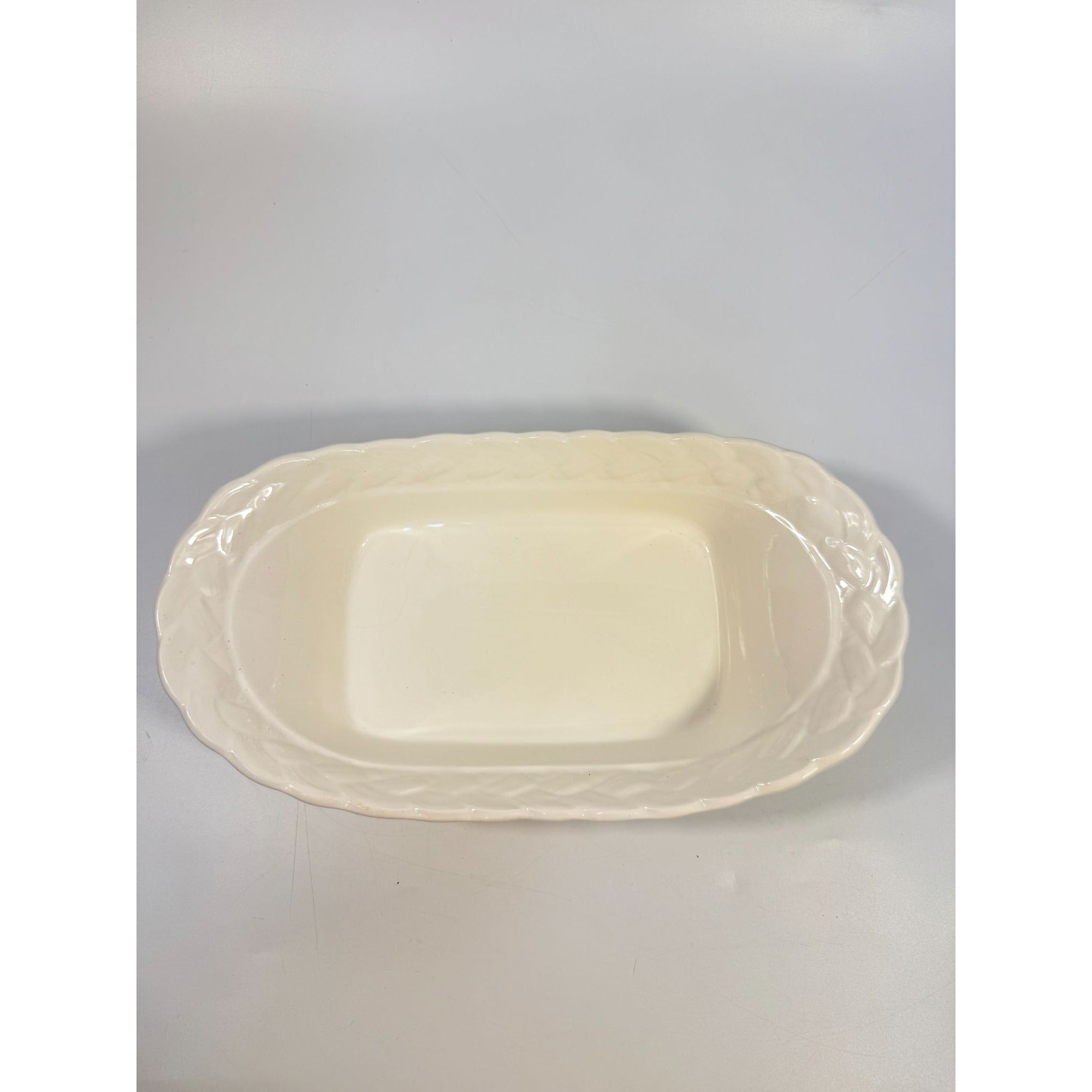 Ironstone White Serving Dish Bowl Oblong Braided Band Vintage Japaan Ceramic Porcelain Replacement China Traditional Hoilday Party Wedding