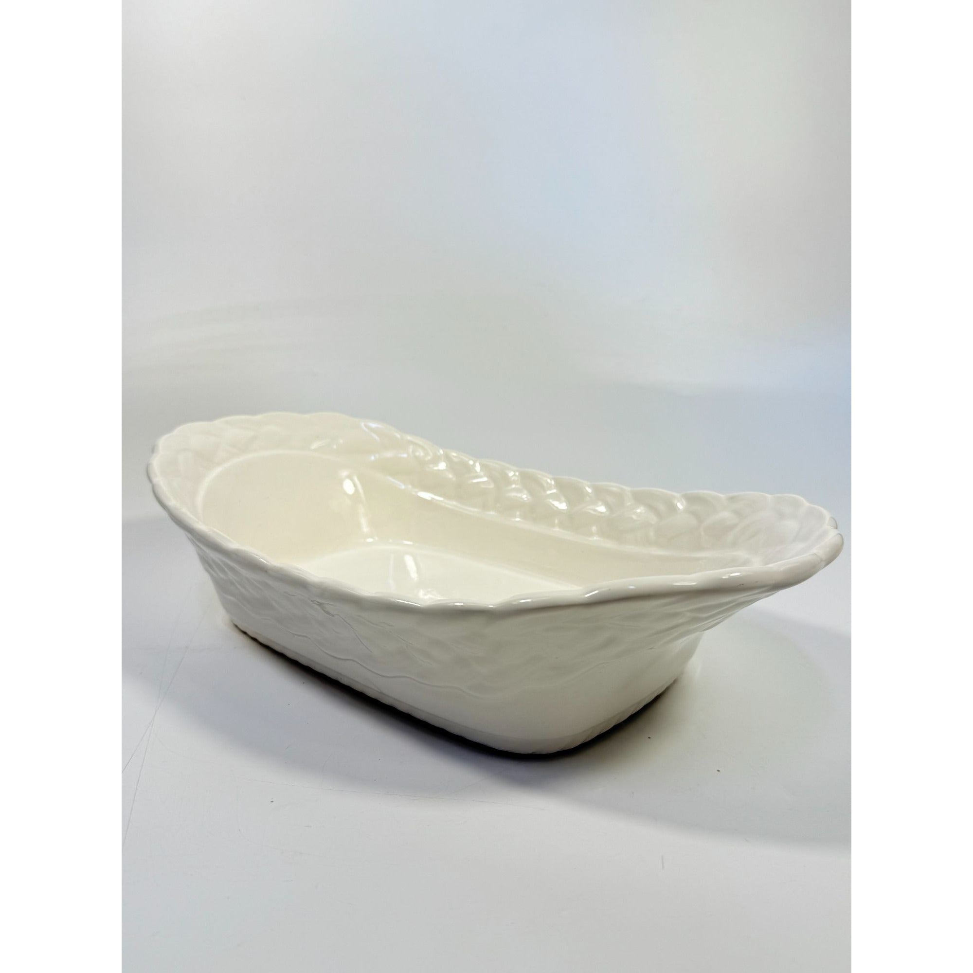 Ironstone White Serving Dish Bowl Oblong Braided Band Vintage Japaan Ceramic Porcelain Replacement China Traditional Hoilday Party Wedding