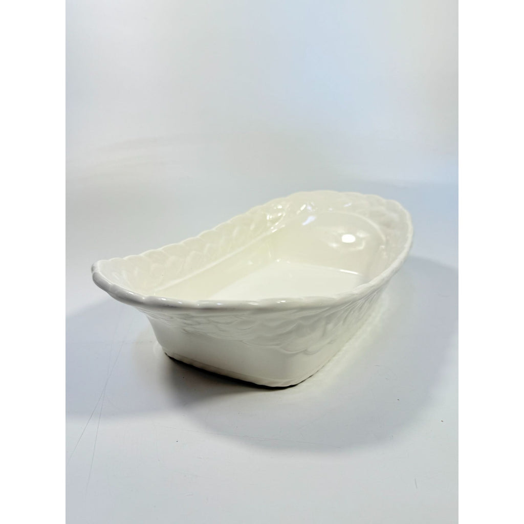 Ironstone White Serving Dish Bowl Oblong Braided Band Vintage Japaan Ceramic Porcelain Replacement China Traditional Hoilday Party Wedding