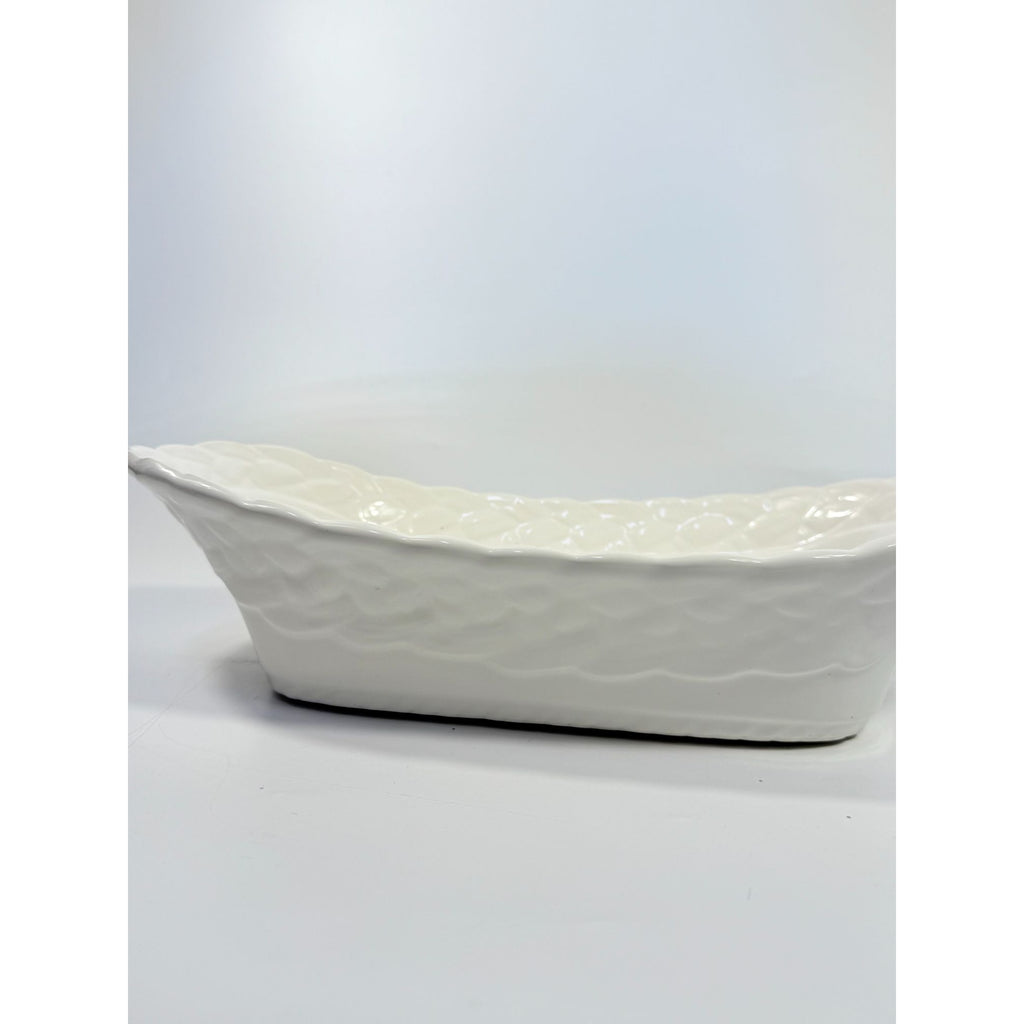 Ironstone White Serving Dish Bowl Oblong Braided Band Vintage Japaan Ceramic Porcelain Replacement China Traditional Hoilday Party Wedding