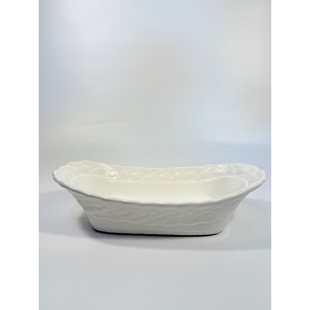 Ironstone White Serving Dish Bowl Oblong Braided Band Vintage Japaan Ceramic Porcelain Replacement China Traditional Hoilday Party Wedding
