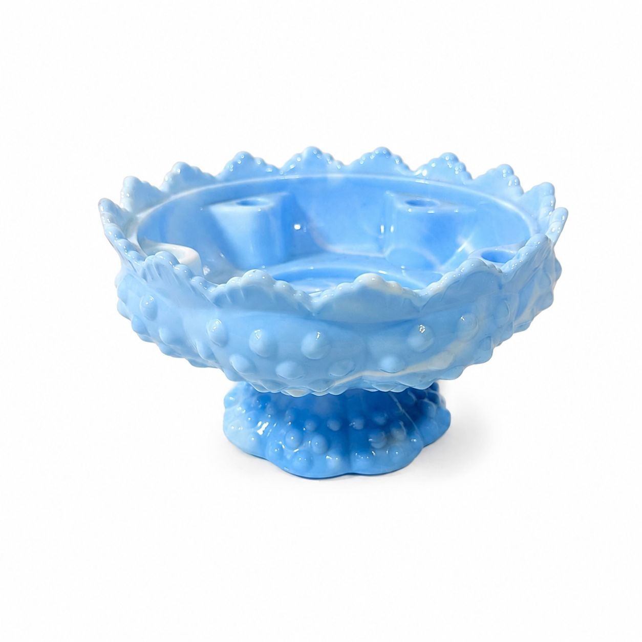 Candle Holder Fenton Blue Slag Glass Hobnail 5 Candle Bowl Rare Color Mid Century Glassware Centerpiece Collectible Home Decor Decorative