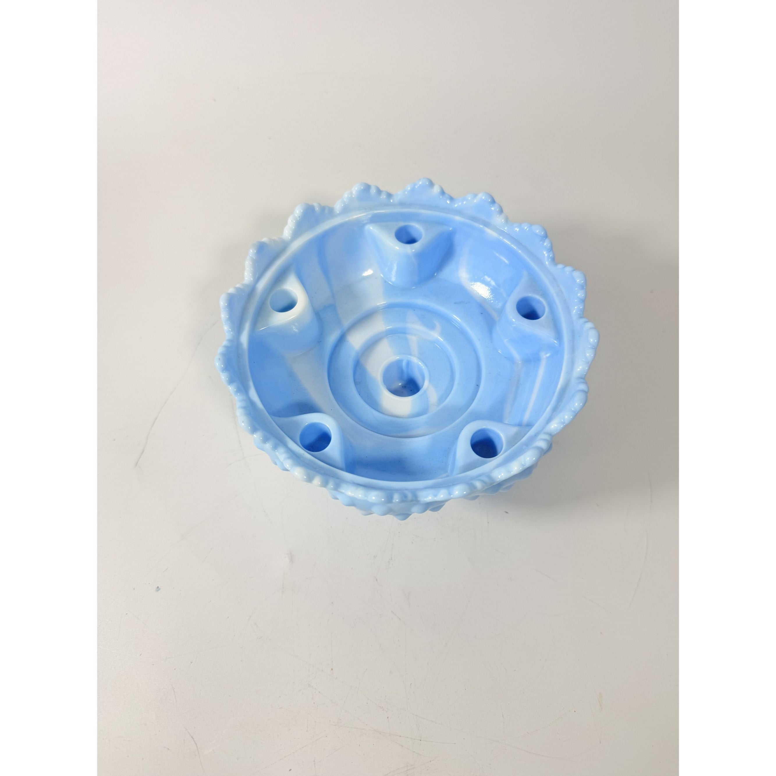 Candle Holder Fenton Blue Slag Glass Hobnail 5 Candle Bowl Rare Color Mid Century Glassware Centerpiece Collectible Home Decor Decorative