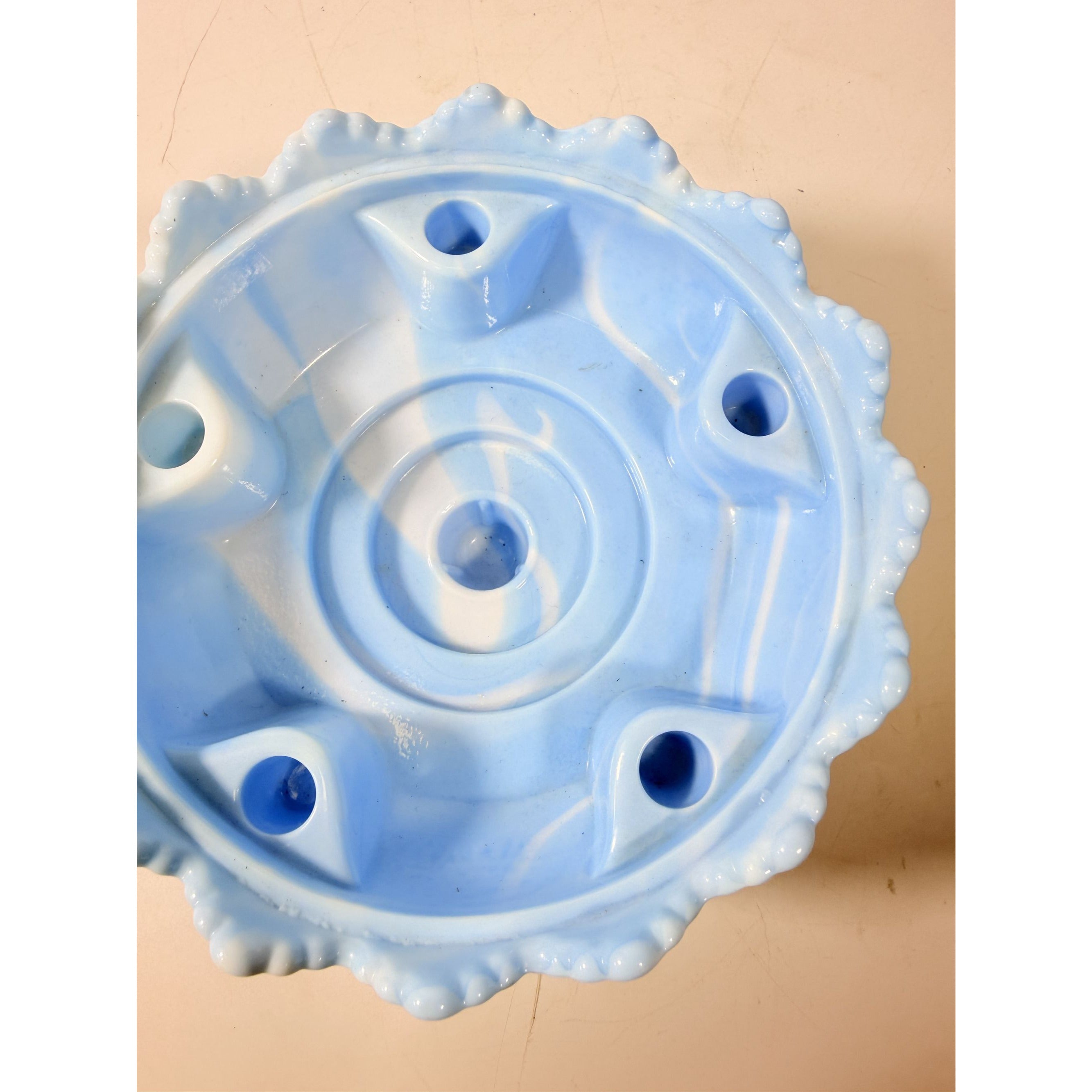 Candle Holder Fenton Blue Slag Glass Hobnail 5 Candle Bowl Rare Color Mid Century Glassware Centerpiece Collectible Home Decor Decorative