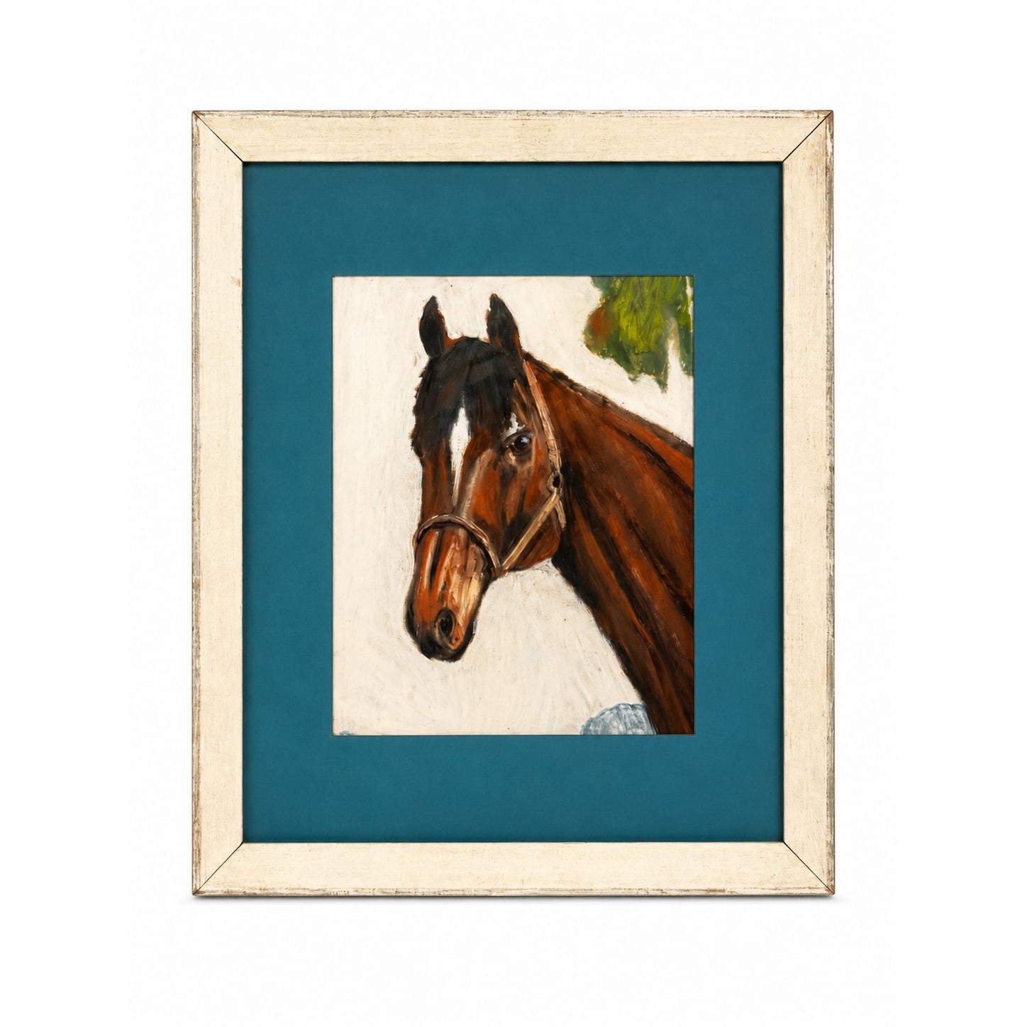 Pastel Painting Horse Brown White Blaze with halter Equine Framed Art Vintage Hand Painted Vintage Home Wall Decor Decorative Accents Farm