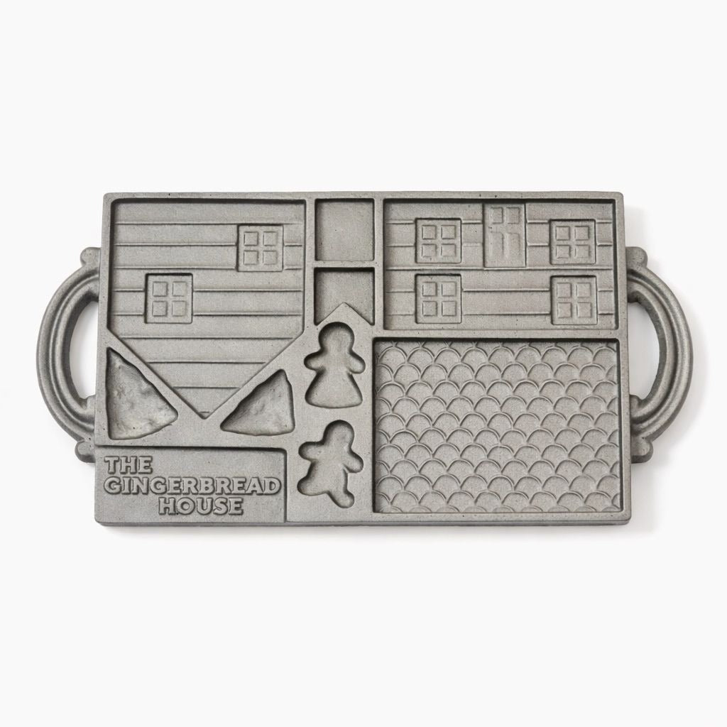 Cast Iron John Wright The Gingerbread House Non-Stick Double Sided Baking Mold Tray Bakeware Collectible Cookware Handled Kitchenware