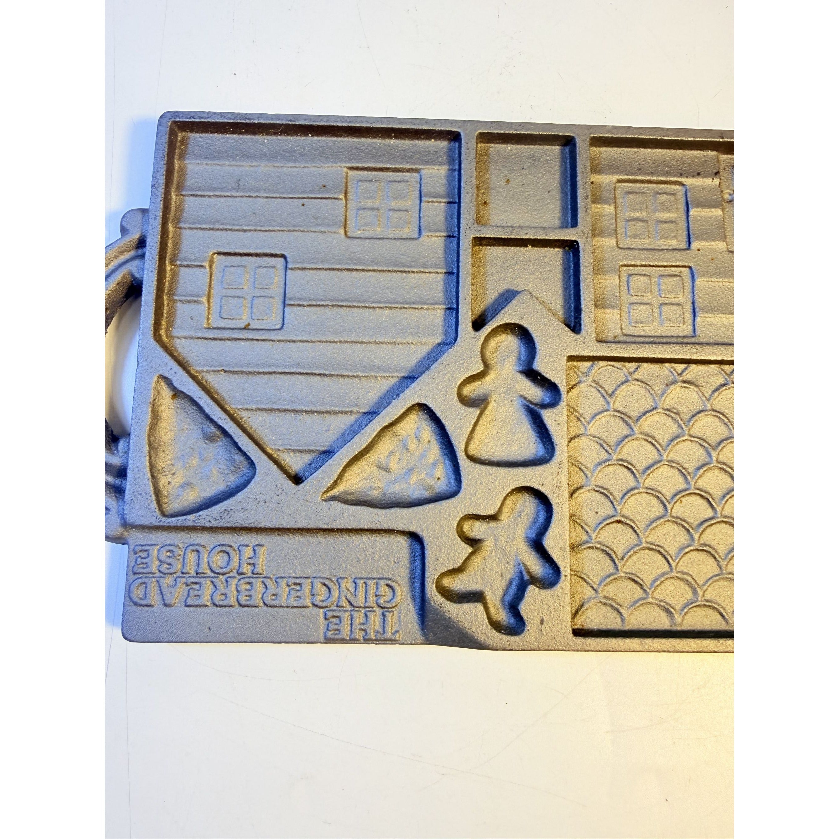 Cast Iron John Wright The Gingerbread House Non-Stick Double Sided Baking Mold Tray Bakeware Collectible Cookware Handled Kitchenware