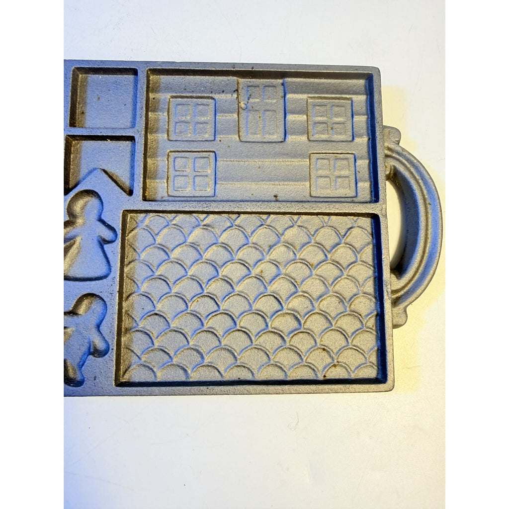 Cast Iron John Wright The Gingerbread House Non-Stick Double Sided Baking Mold Tray Bakeware Collectible Cookware Handled Kitchenware