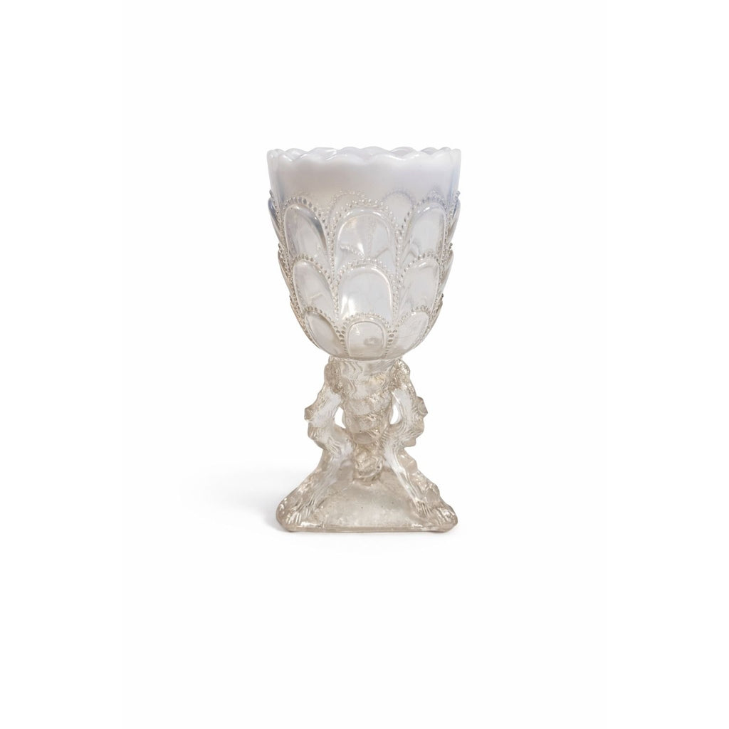 Footed Vase Glass Northwood Beads and Bark White Opalescent Vase Decorative Cup Collector Glassware Home Decor Decorative Accents Antique