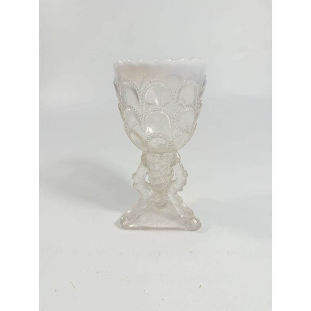 Footed Vase Glass Northwood Beads and Bark White Opalescent Vase Decorative Cup Collector Glassware Home Decor Decorative Accents Antique